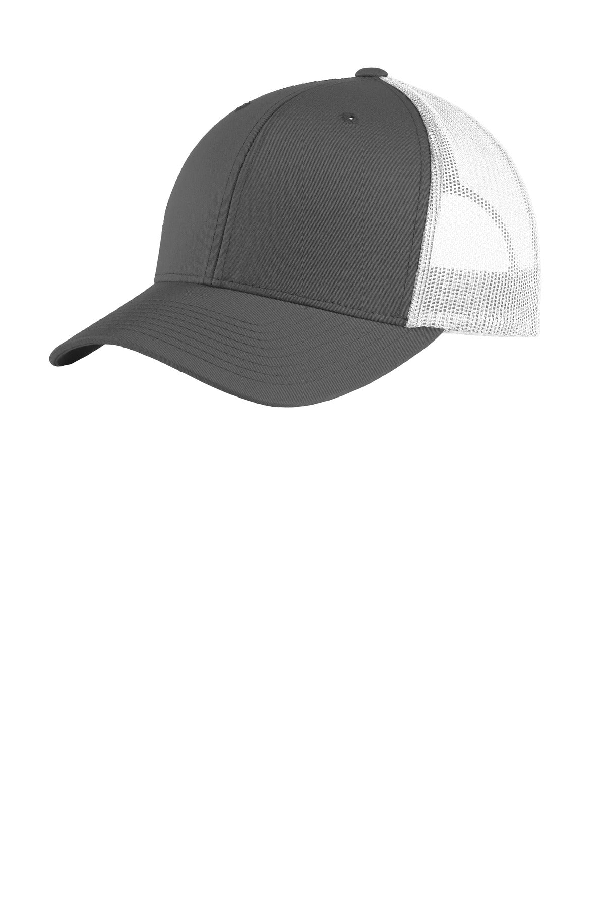 Fabric: 60/40 cotton/poly front panels; 100% polyester mesh back panels 98/2 cotton/spandex front pa