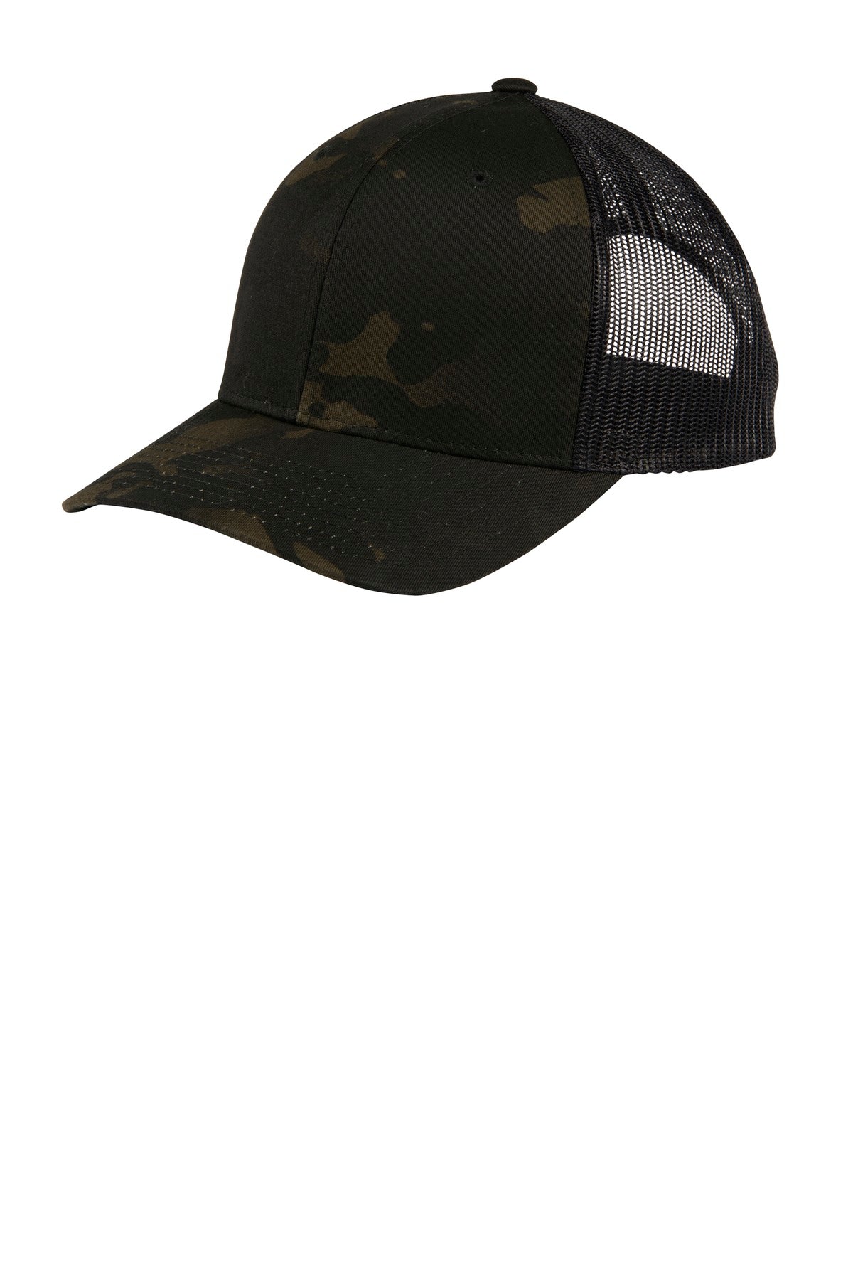 Fabric: 60/40 cotton/poly front panels; 100% polyester mesh back panels 98/2 cotton/spandex front pa