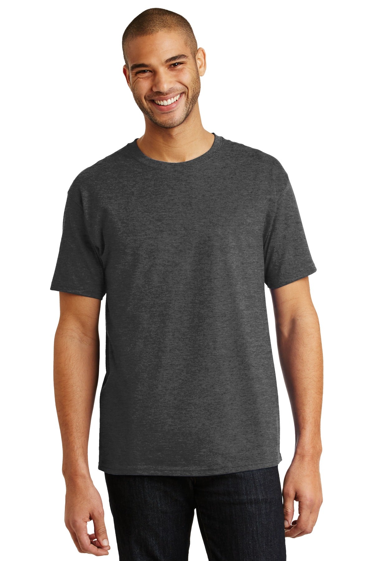 6-ounce 100% cotton 99/1 cotton/poly (Ash)60/40 cotton/poly  - Charcoal Heather