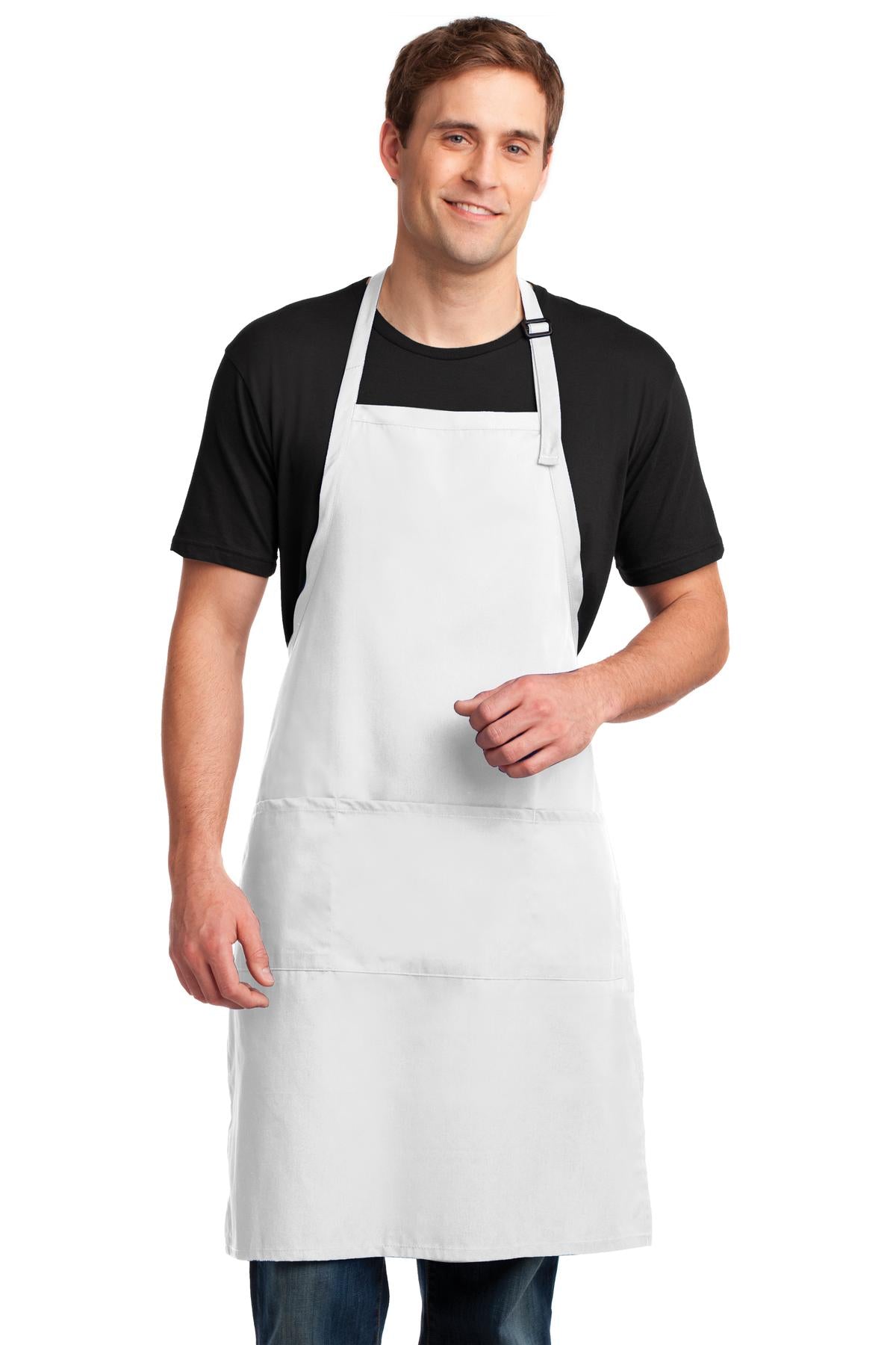 This extra-long apron offers protection from stains and wrin - White