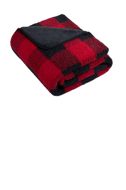 This versatile cozy-chic blanket reverses from a fuzzy sherp - Black/ Red Buffalo Plaid