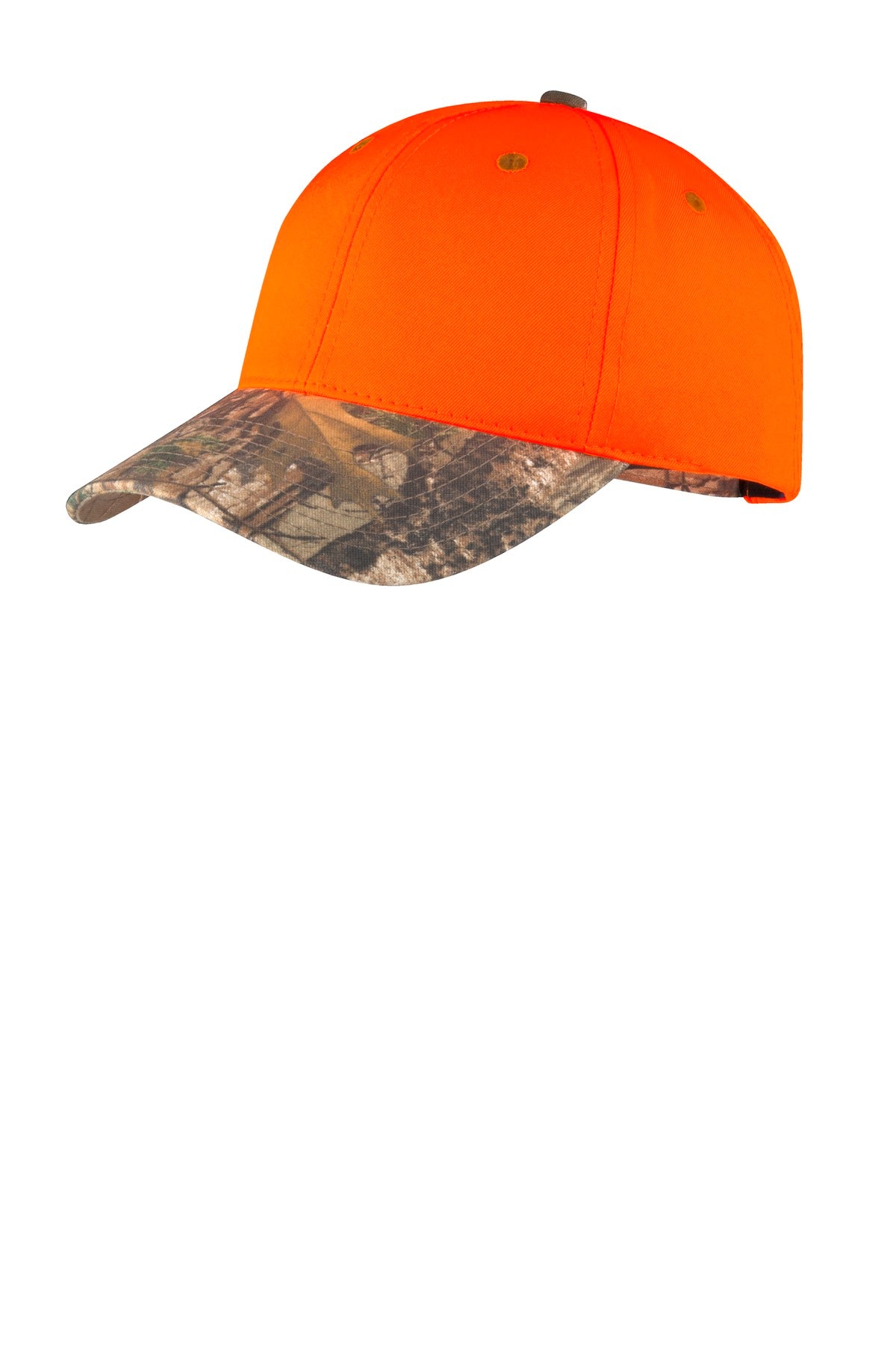 Add safety to the hunt with this cap that features the popular Mossy Oak print on the brim and closu