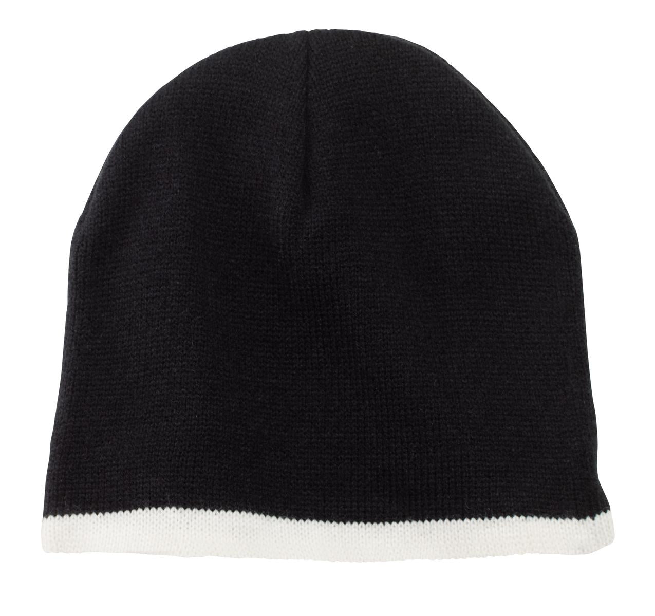 A warm must-have accessory this beanie is available in a variety of solid colors or with a contrasti