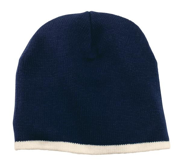 A warm must-have accessory this beanie is available in a variety of solid colors or with a contrasti