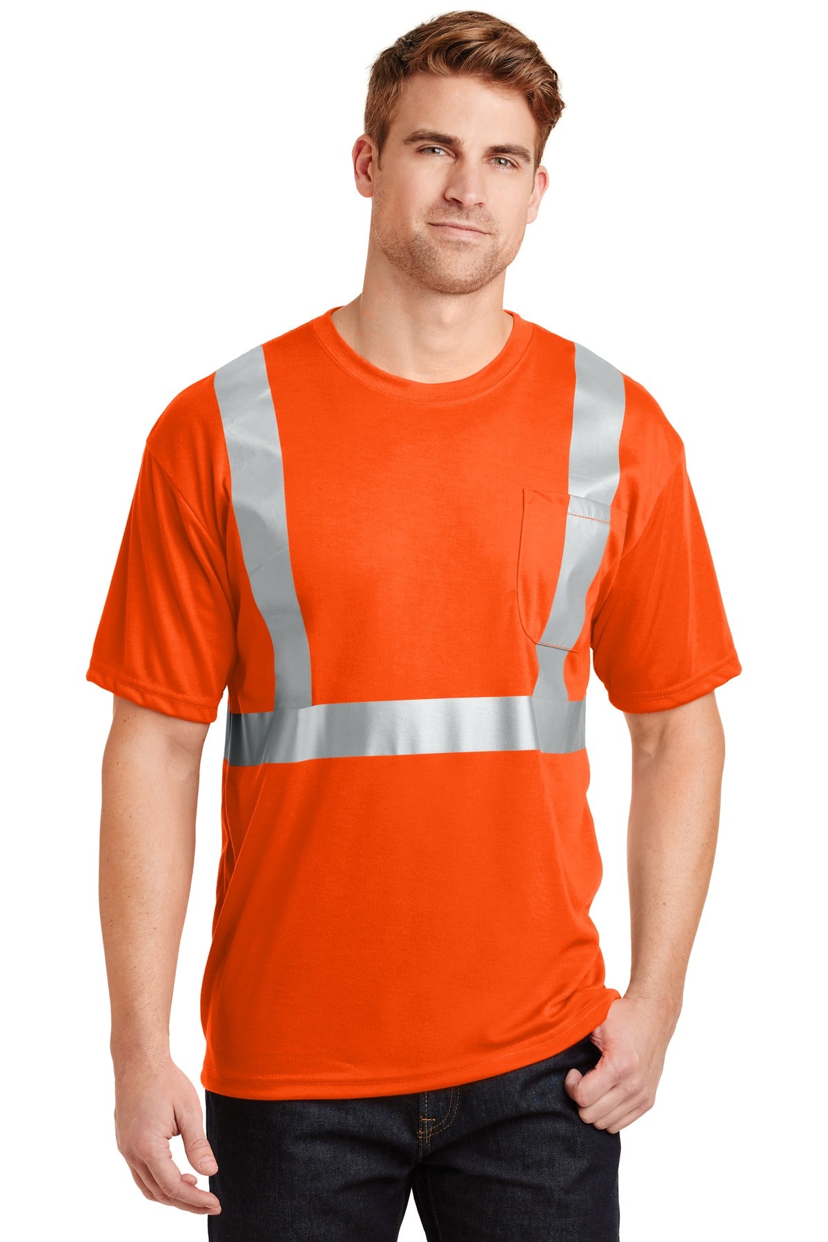 Stay safer on the jobsite in this high-visibility t-shirt th - Safety Orange/ Reflective