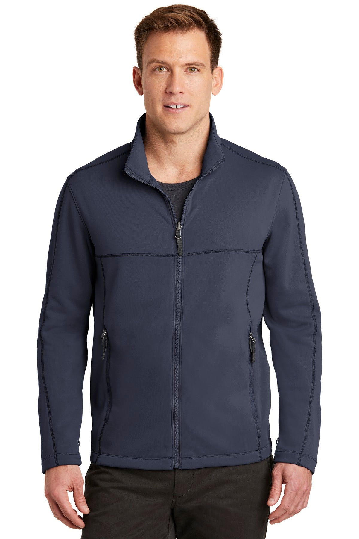 A smooth face brushed back and contrast coverstitching make  - River Blue Navy