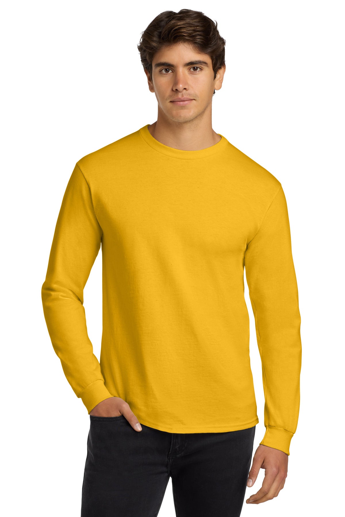 6-ounce 100% US cotton50/50 cotton/poly (Dark heather Safety - Gold