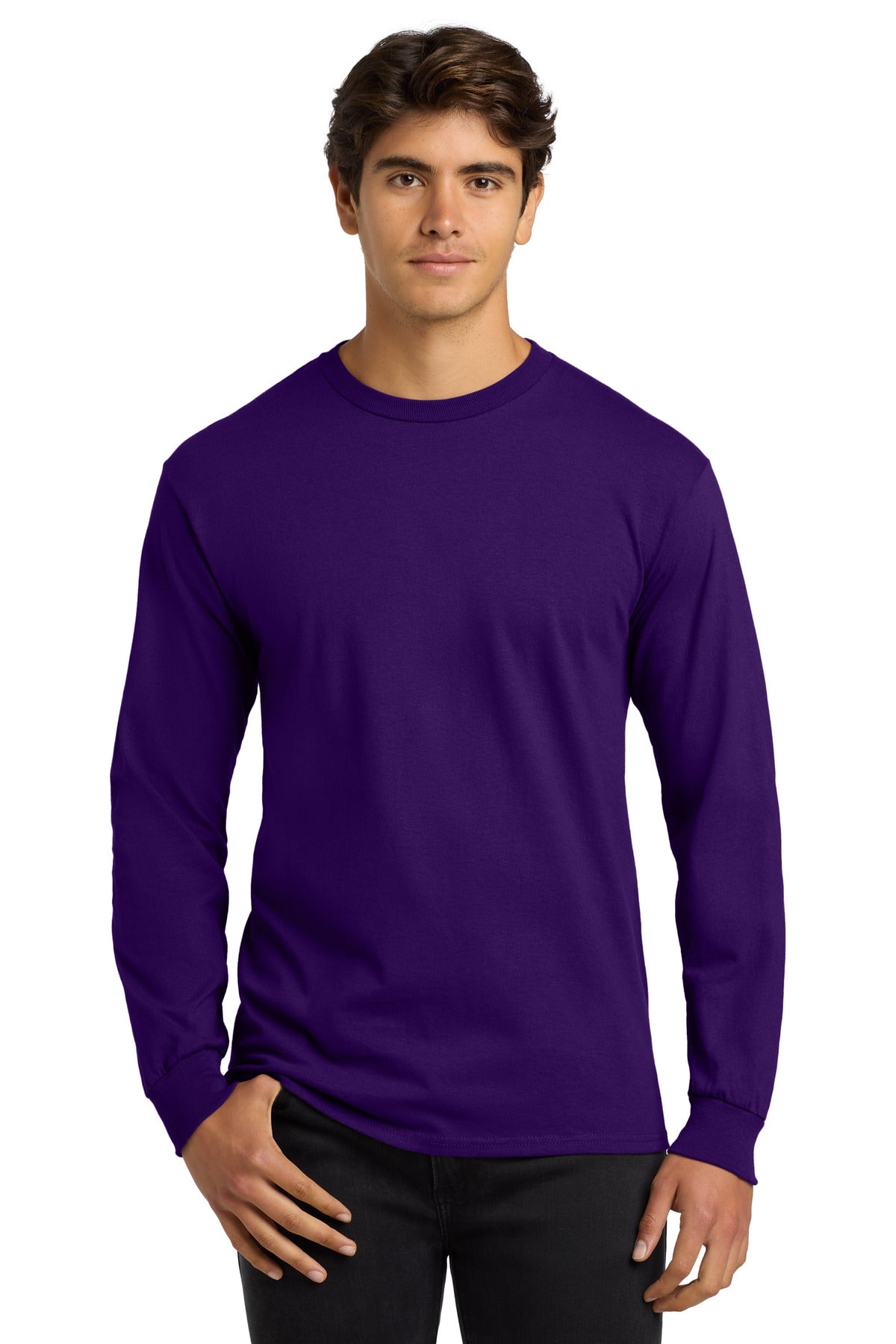 6-ounce 100% US cotton50/50 cotton/poly (Dark heather Safety - Purple