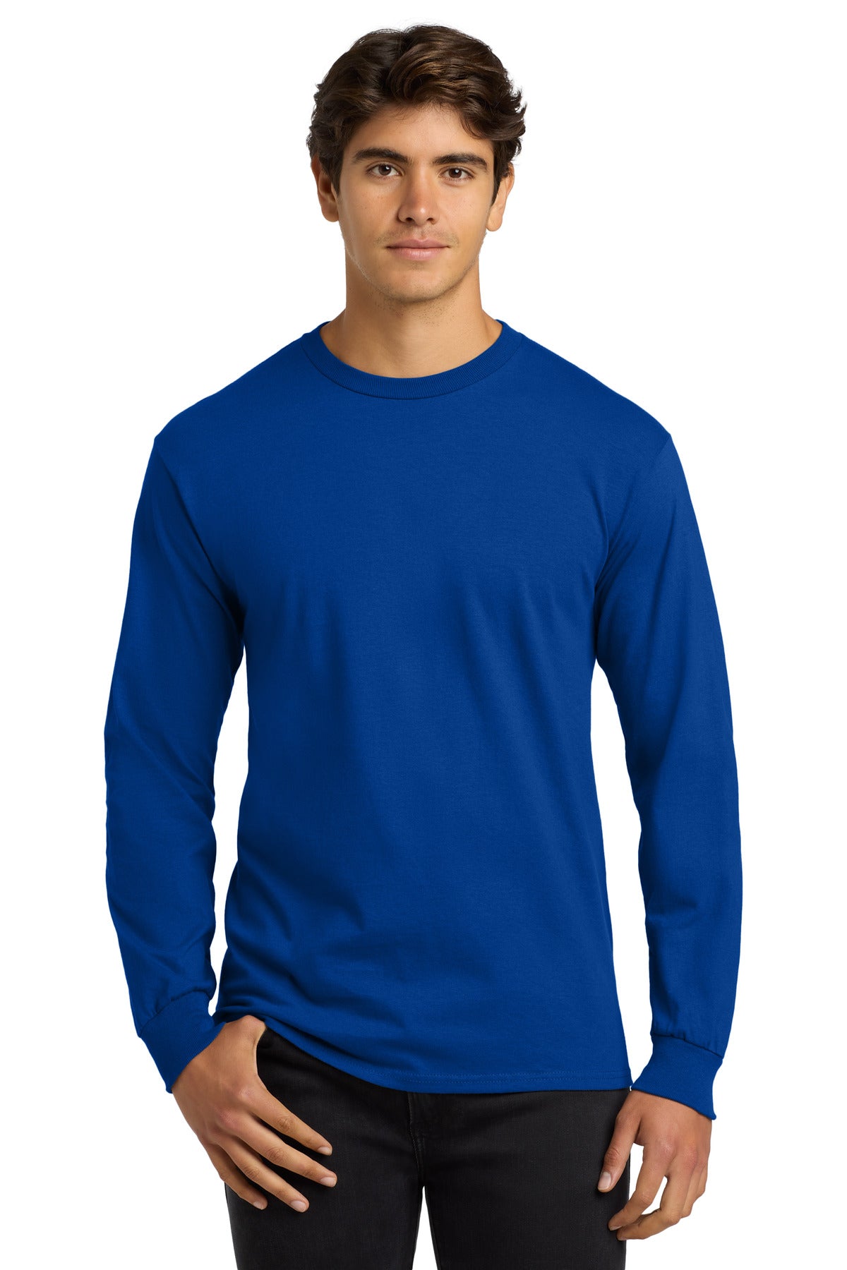 6-ounce 100% US cotton50/50 cotton/poly (Dark heather Safety - Royal