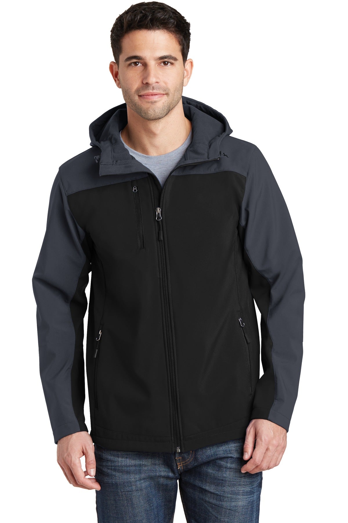An attached hood and bold colorblocking give this well-price - Black/ Battleship Grey