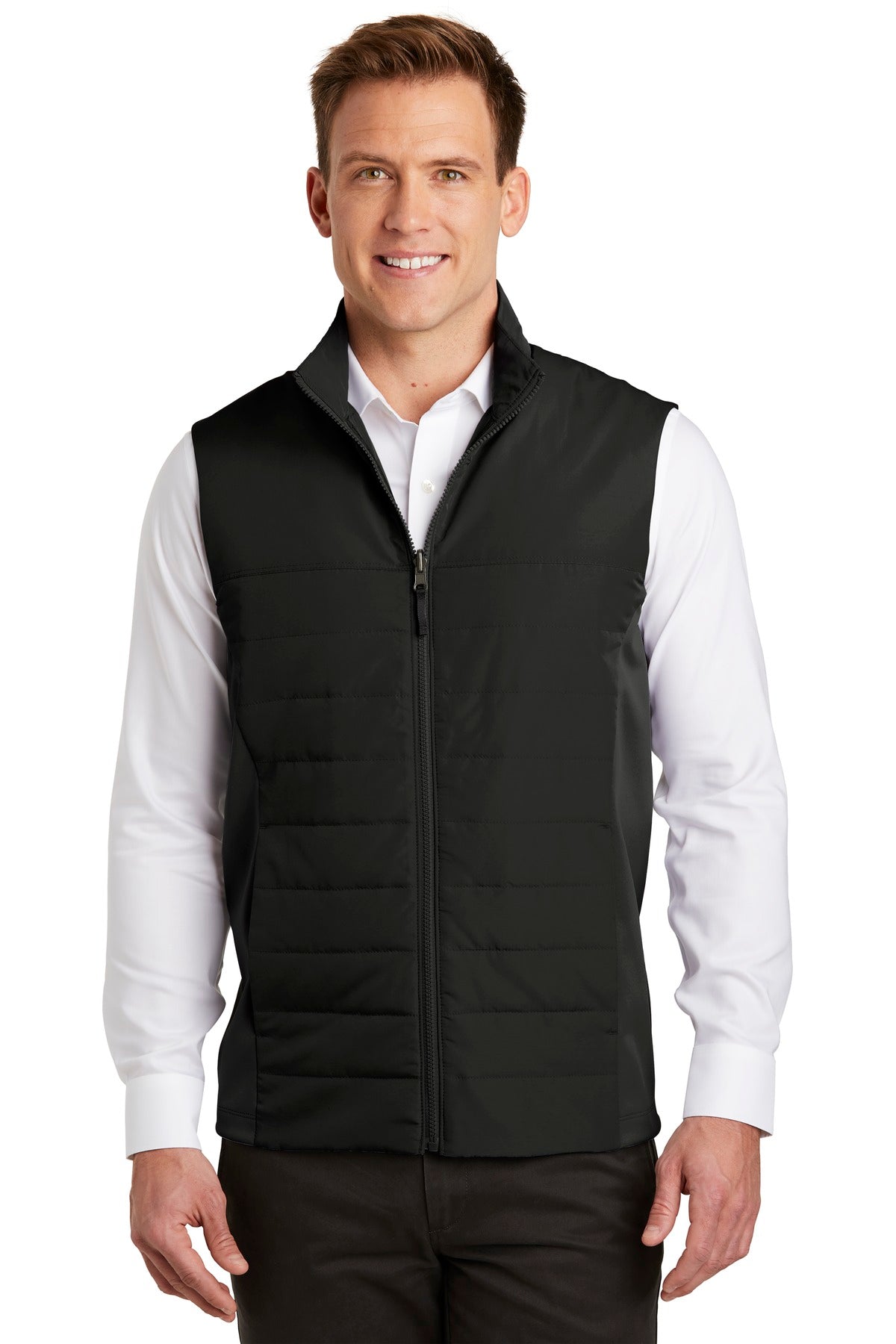 Insulation and stretch soft shell side panels make this vest - Deep Black