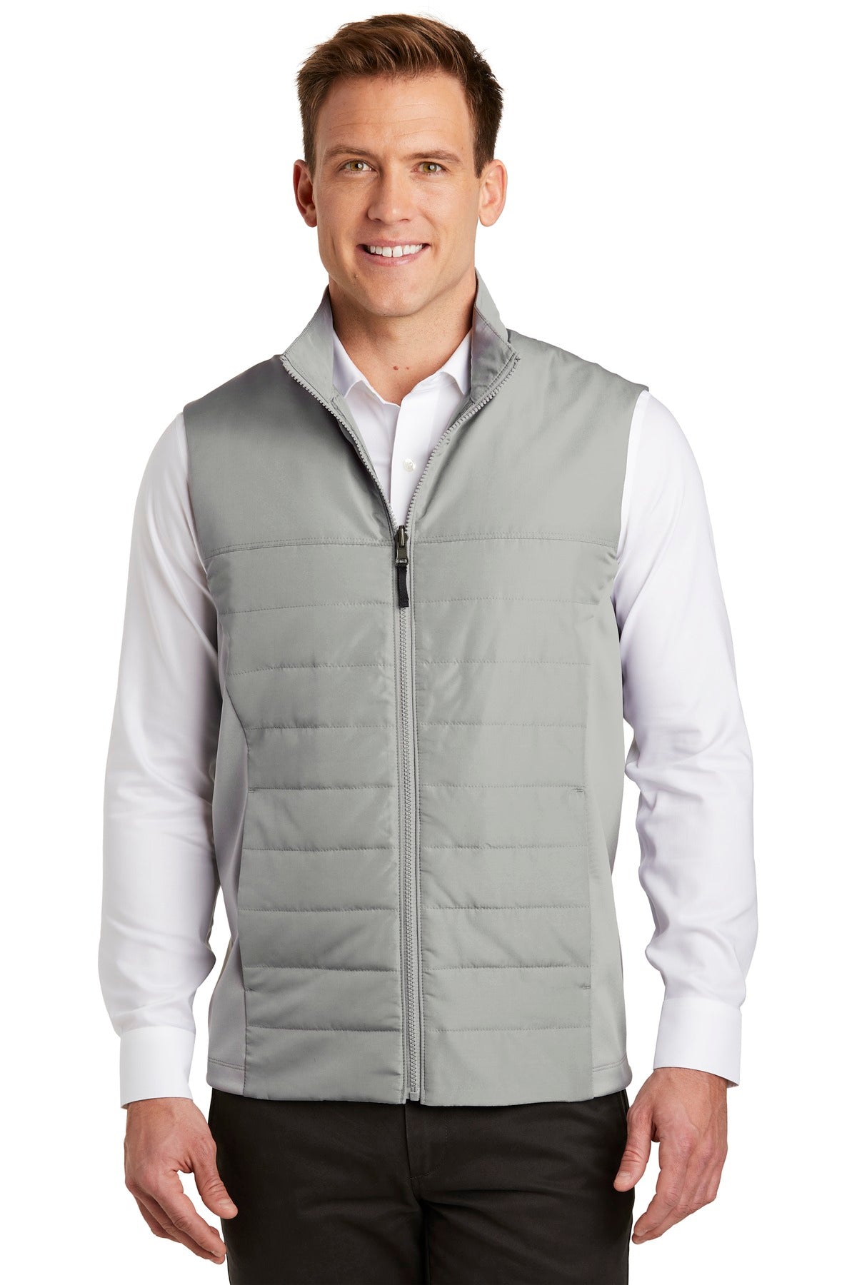 Insulation and stretch soft shell side panels make this vest - Gusty Grey