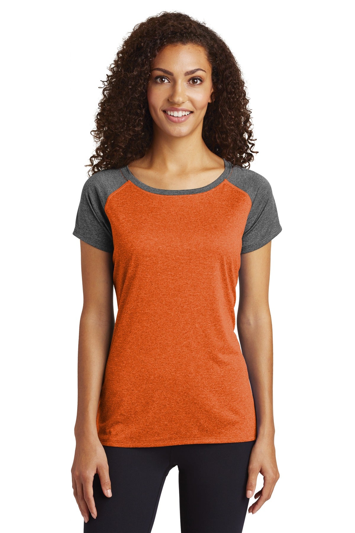 This moisture-wicking snag-resistant tee combines two heathe - Deep Orange Heather/ Graphite Heather