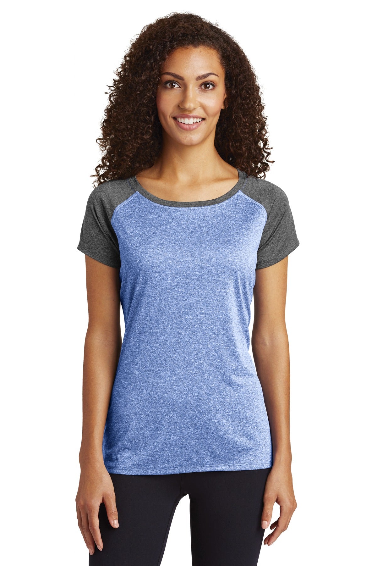 This moisture-wicking snag-resistant tee combines two heathe - True Royal Heather/ Graphite Heather