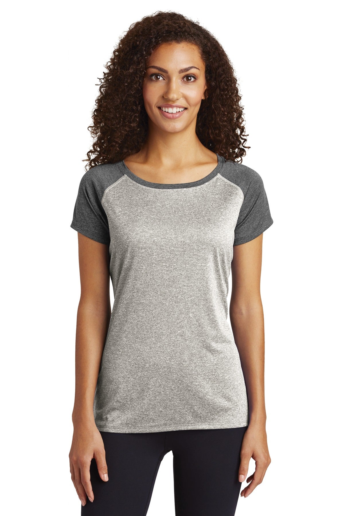This moisture-wicking snag-resistant tee combines two heathe - Vintage Heather/ Graphite Heather
