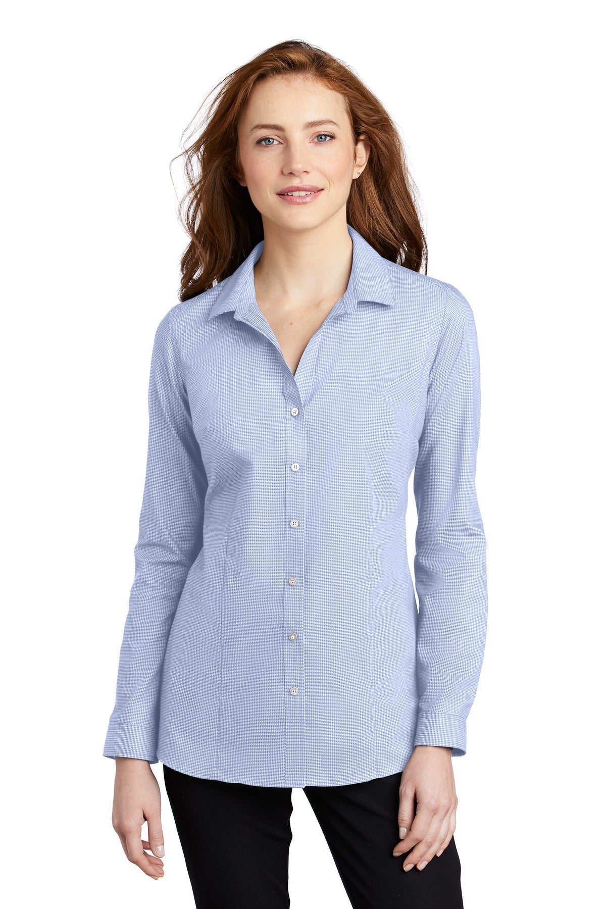 A subtle pincheck pattern offers understated texture in thes - Blue Horizon/ White