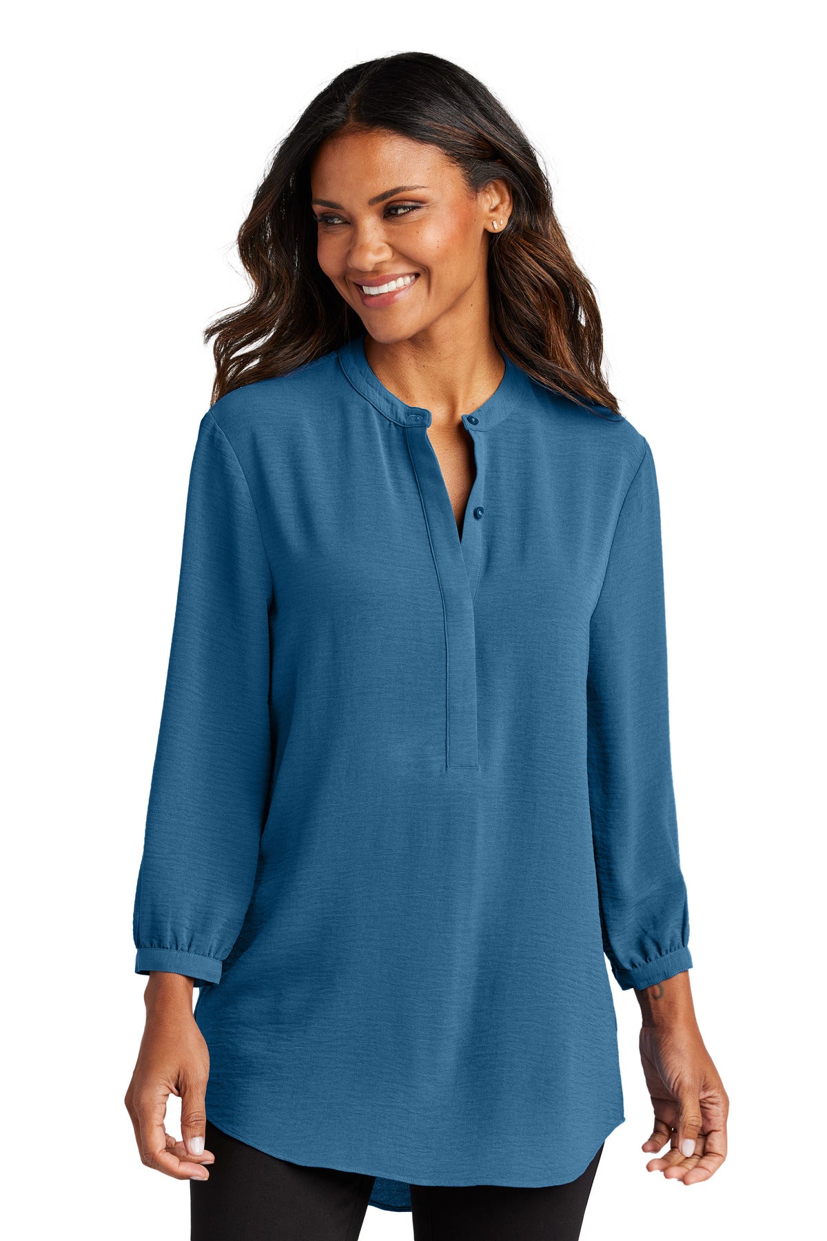 This beautifully draped tunic makes a statement with its lon - Aegean Blue