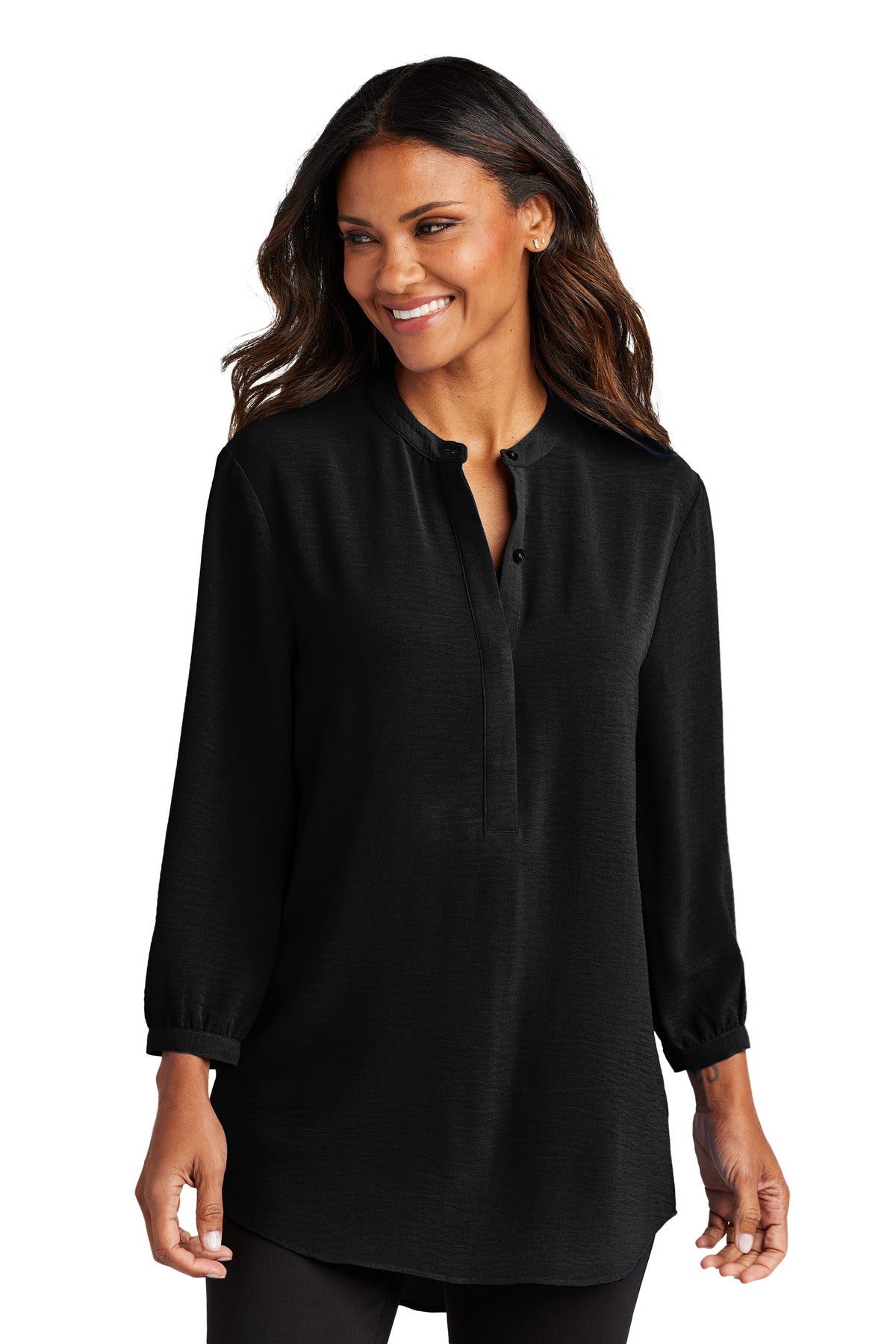 This beautifully draped tunic makes a statement with its lon - Deep Black