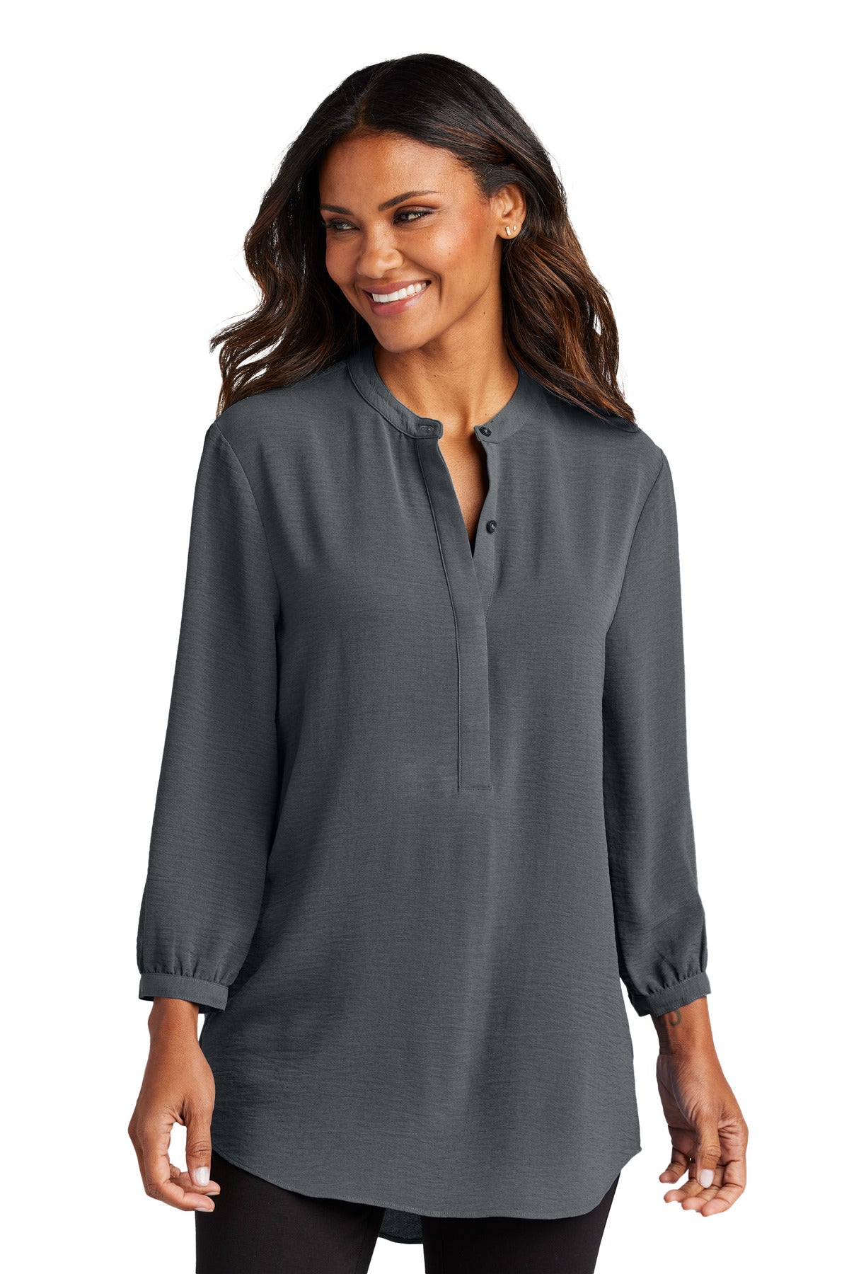 This beautifully draped tunic makes a statement with its lon - Graphite