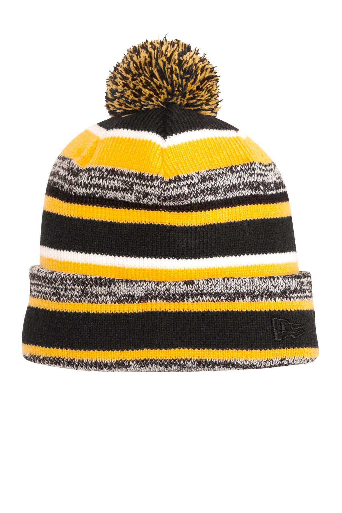 With its heather stripes dual-colored pom and warm fleece lining this is the beanie frequently spott