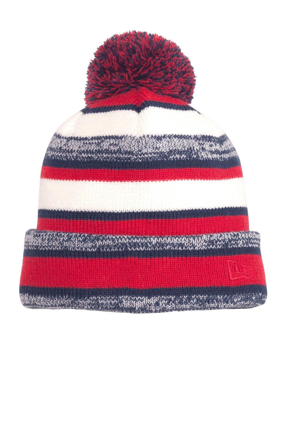 With its heather stripes dual-colored pom and warm fleece lining this is the beanie frequently spott