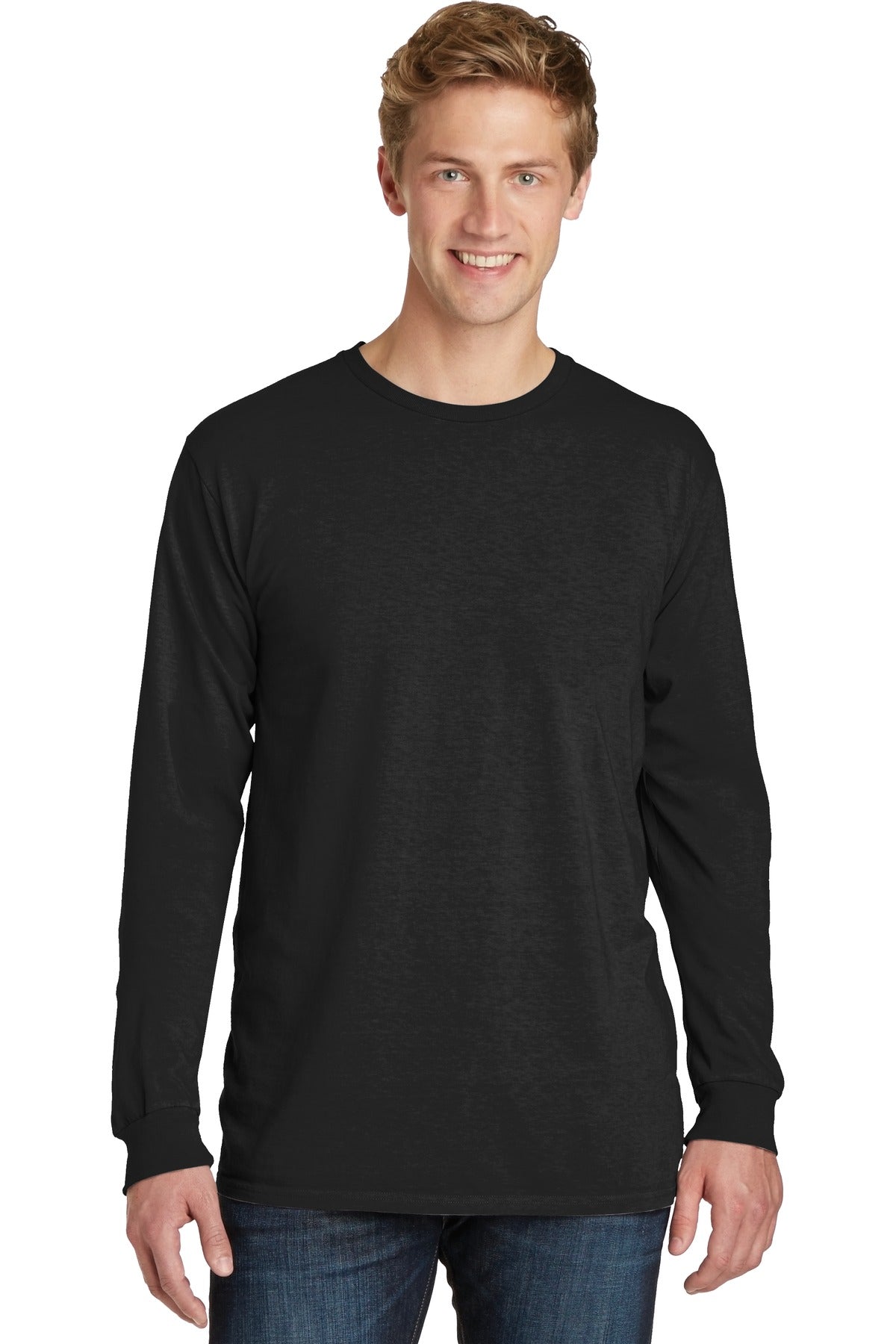 With long sleeves for added coverage this extra soft tee has - Black