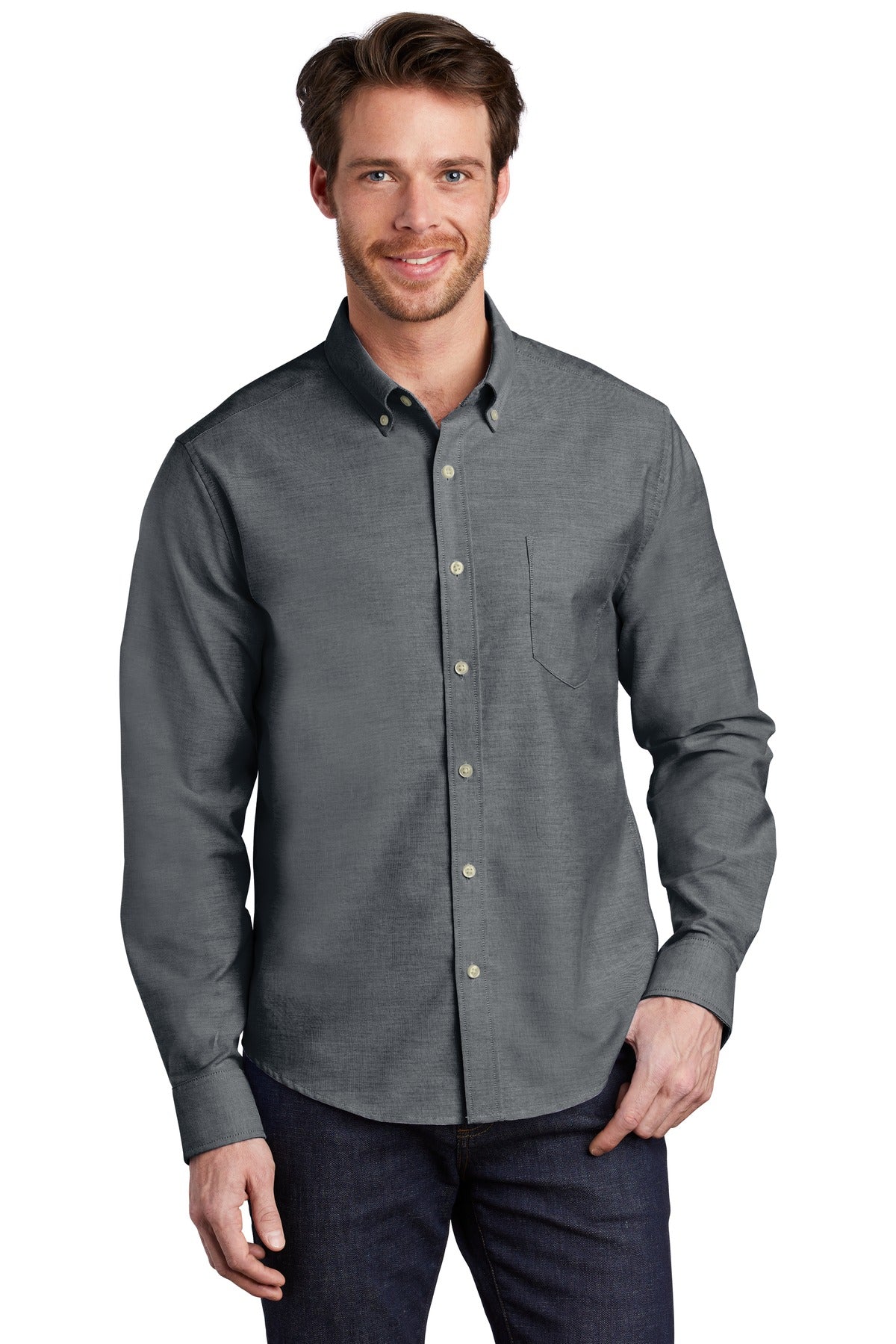 Look your best in a tried-and-true oxford that performs. Des - Black