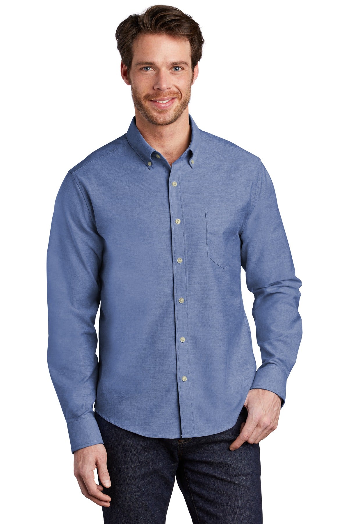 Look your best in a tried-and-true oxford that performs. Des - Navy