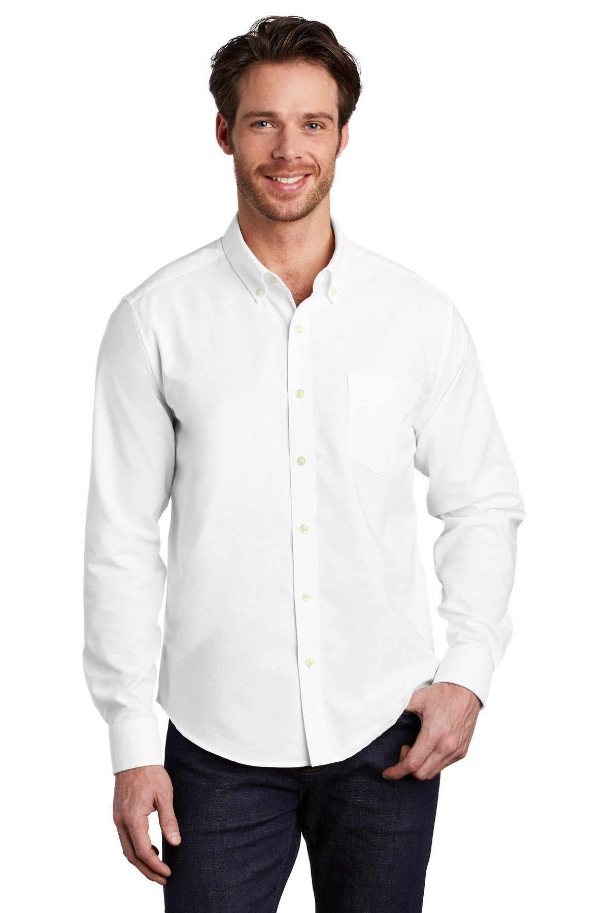 Look your best in a tried-and-true oxford that performs. Des - White