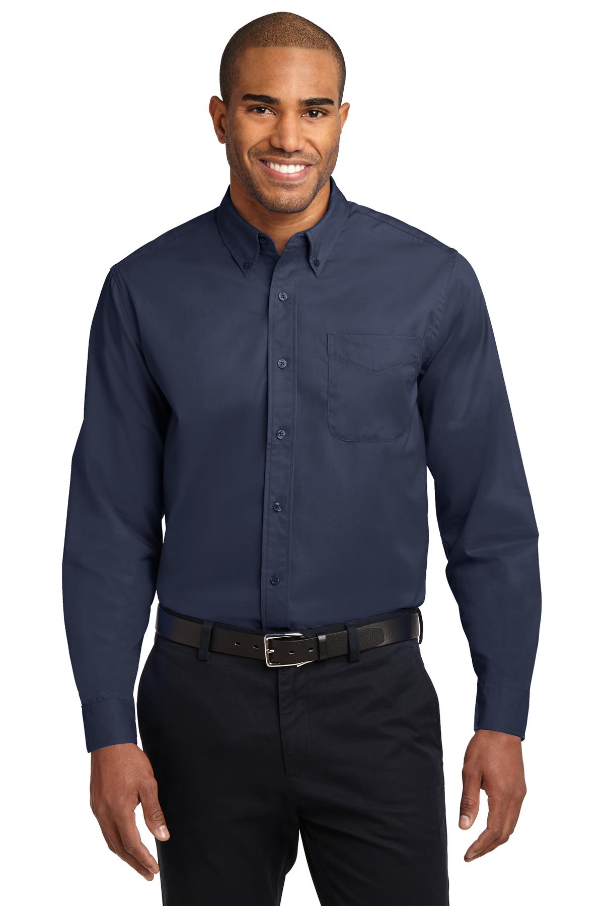 This comfortable wash-and-wear shirt is indispensable for th - Navy/ Light Stone