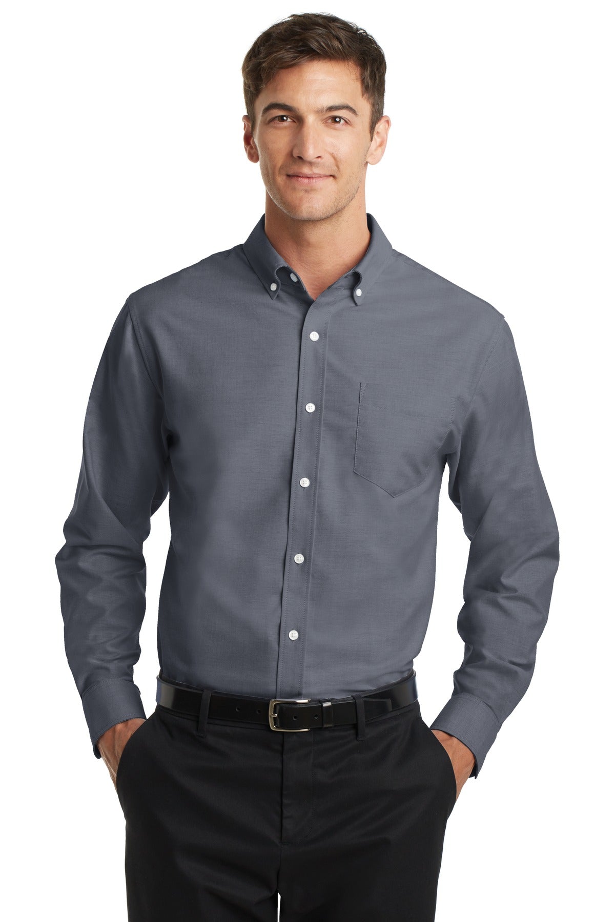 Look your best in a tried-and-true oxford that performs. Des - Black